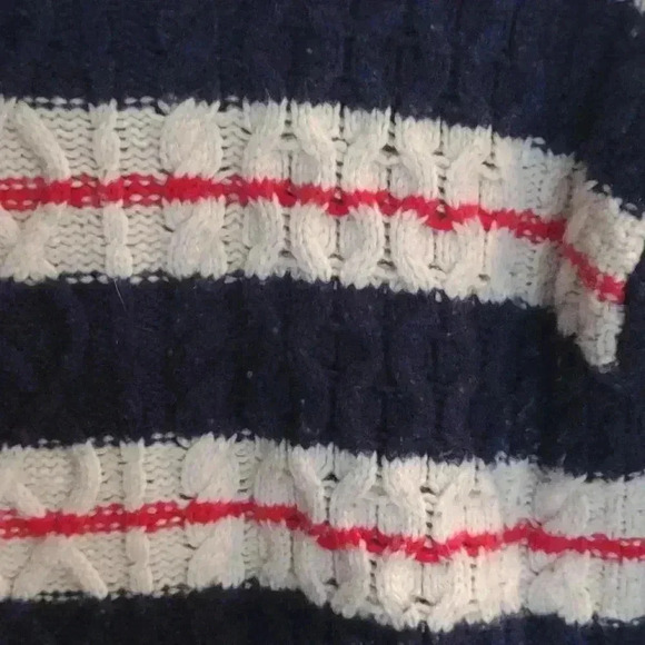 J. Crew cable knit stripe navy cream‎ orange crewneck sweater women's small - Picture 2 of 4